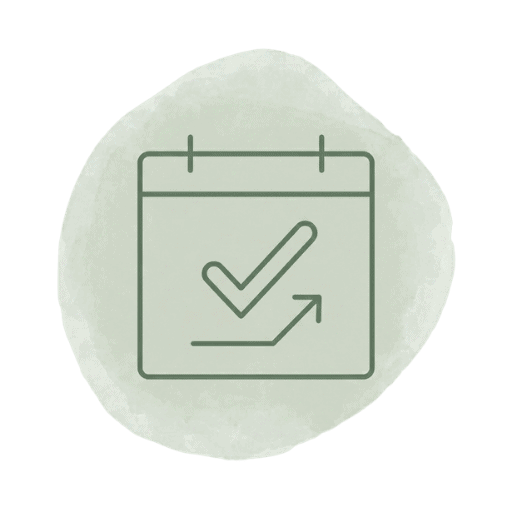 Symbol für Erfolgskontrolle mit Häkchen und Diagramm, Darstellung von Zielerreichung und Fortschritt.