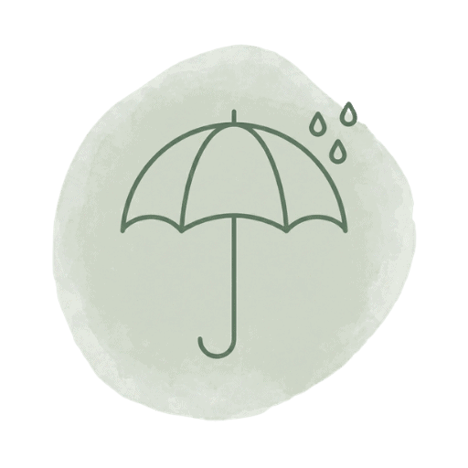 Illustration eines Regenschirms mit fallenden Regentropfen, symbolisiert Schutz bei Regenwetter.