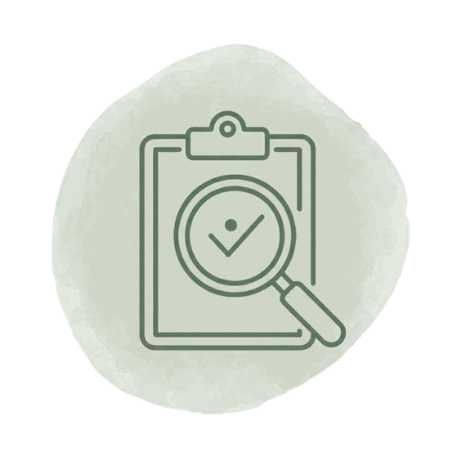 Symbol einer Prüfungs-Checkliste mit Lupe, steht für Qualitätskontrolle und Überprüfung.